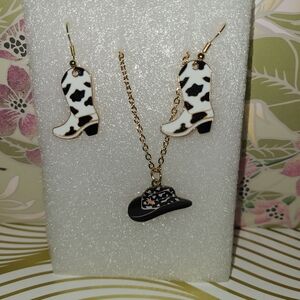 Cow Print Boot Earrings and Necklace Set